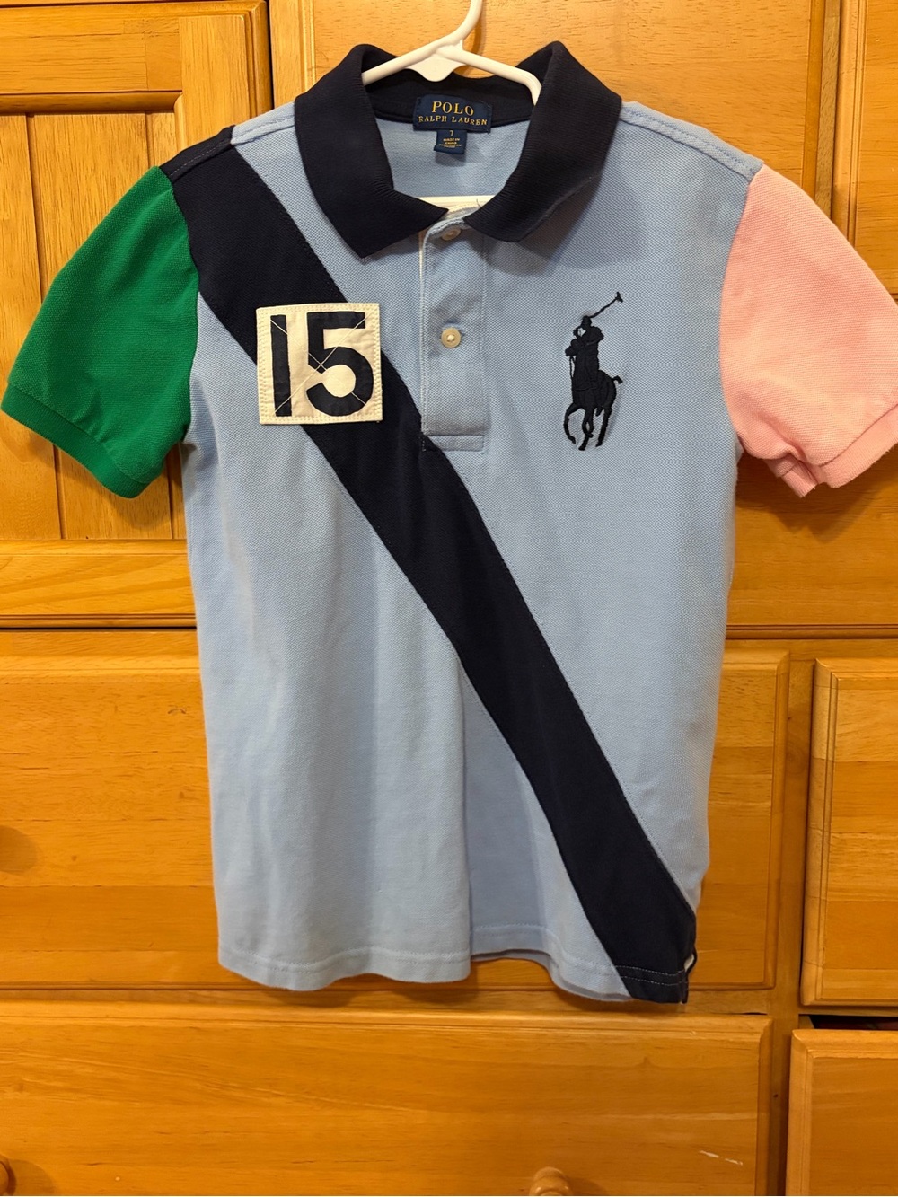 Polo Ralph Lauren Boys Colorblock Big Pony Polo Shirt Blue, Green & Pink Size 7